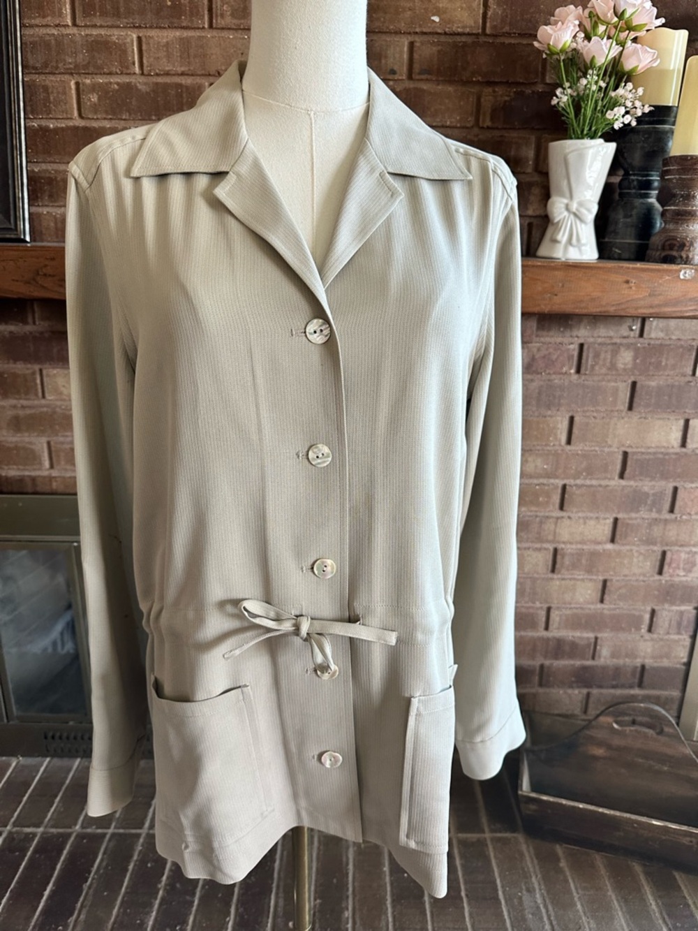 Tommy Bahama 100% Silk Neutral Safari Utility Jacket Top Beige S (4/6)